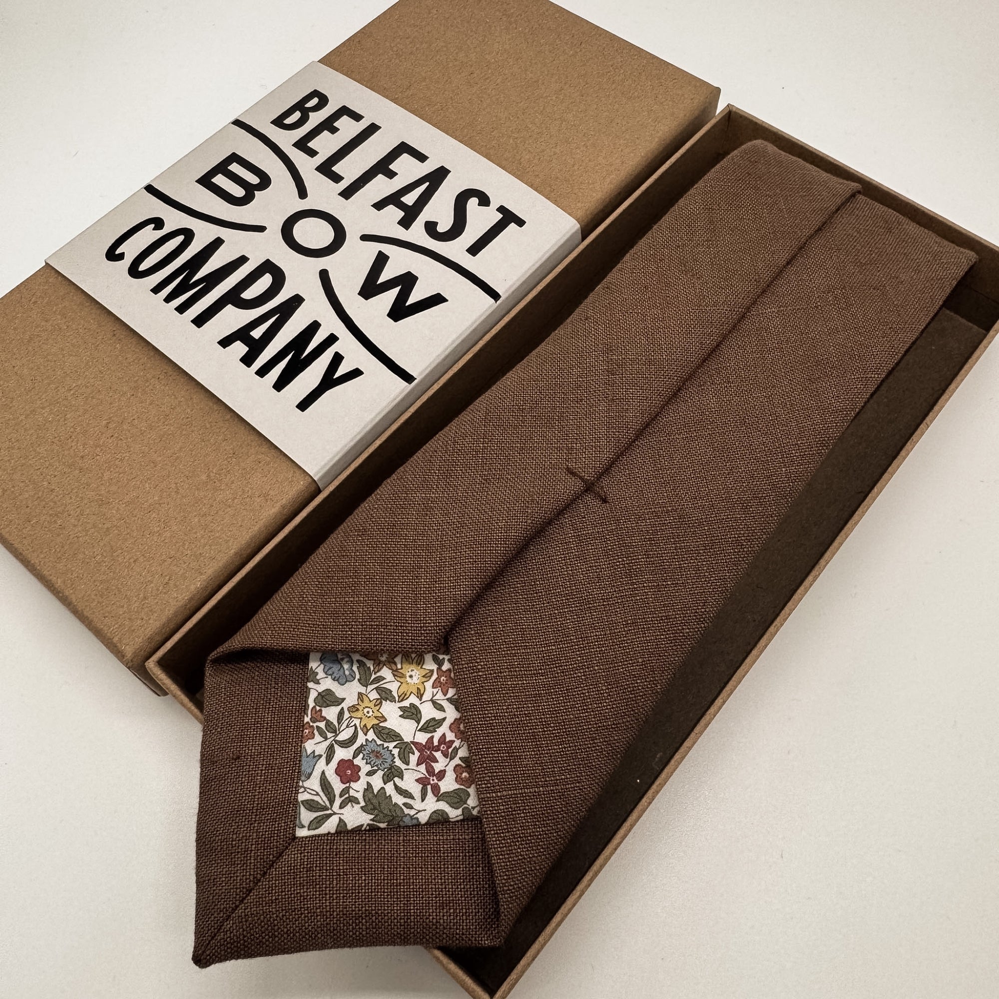 linen tie in brown by the belfast bow company