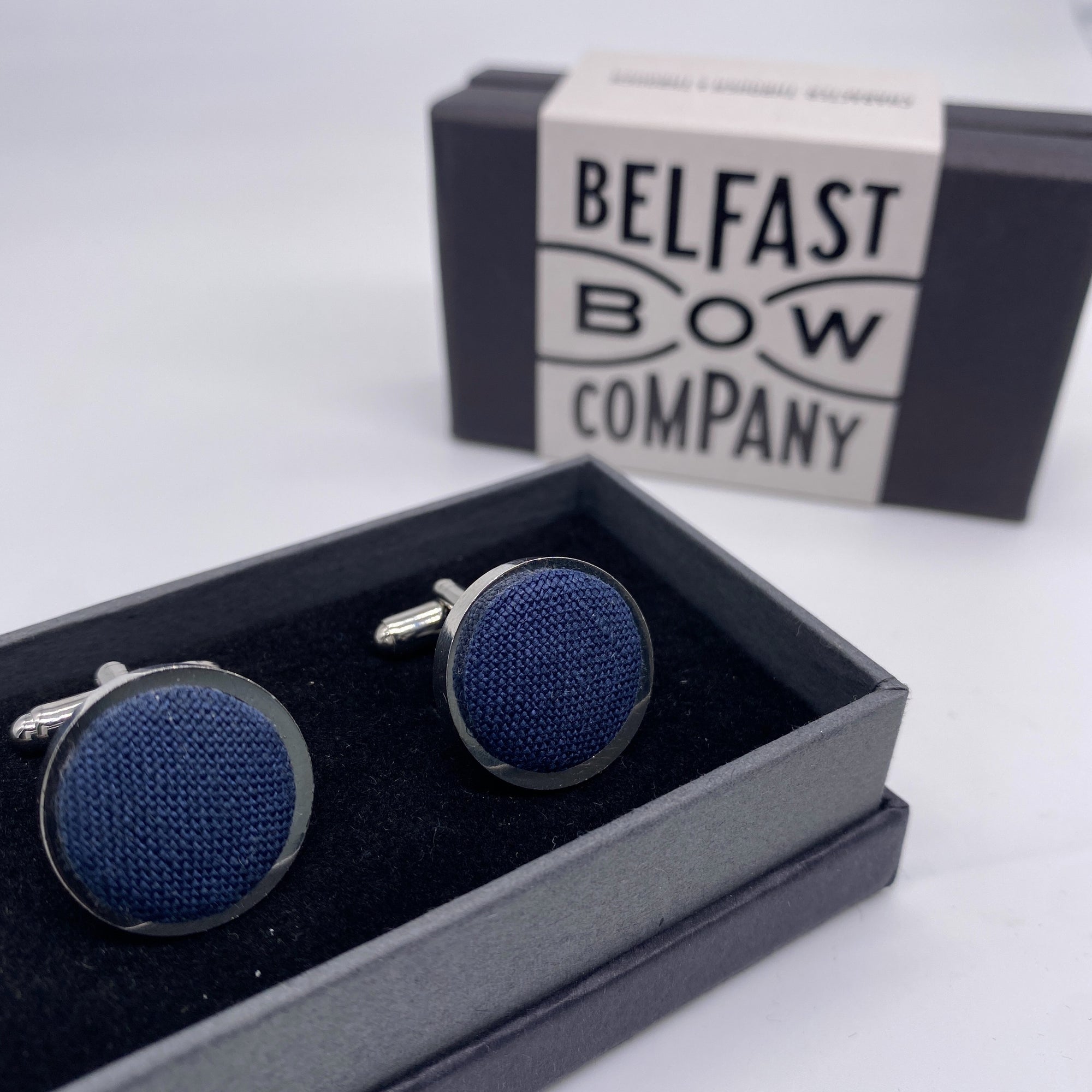 Navy Cufflinks in Irish Linen by the Belfast Bow Company