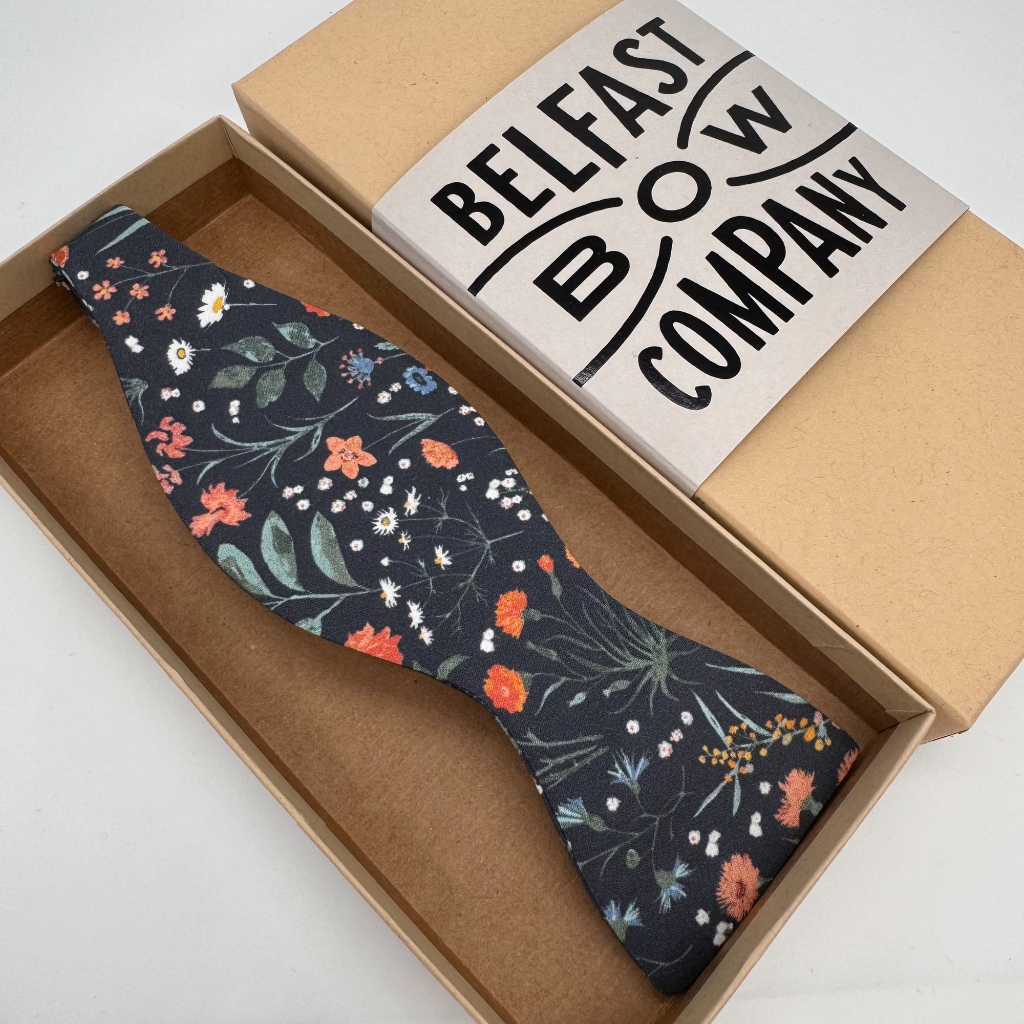 Boho Bloom Bow Tie in Dark Navy Spring Garden