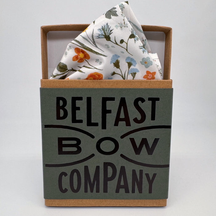 Sage Green and White Floral Pocket Square by the Belfast Bow Company