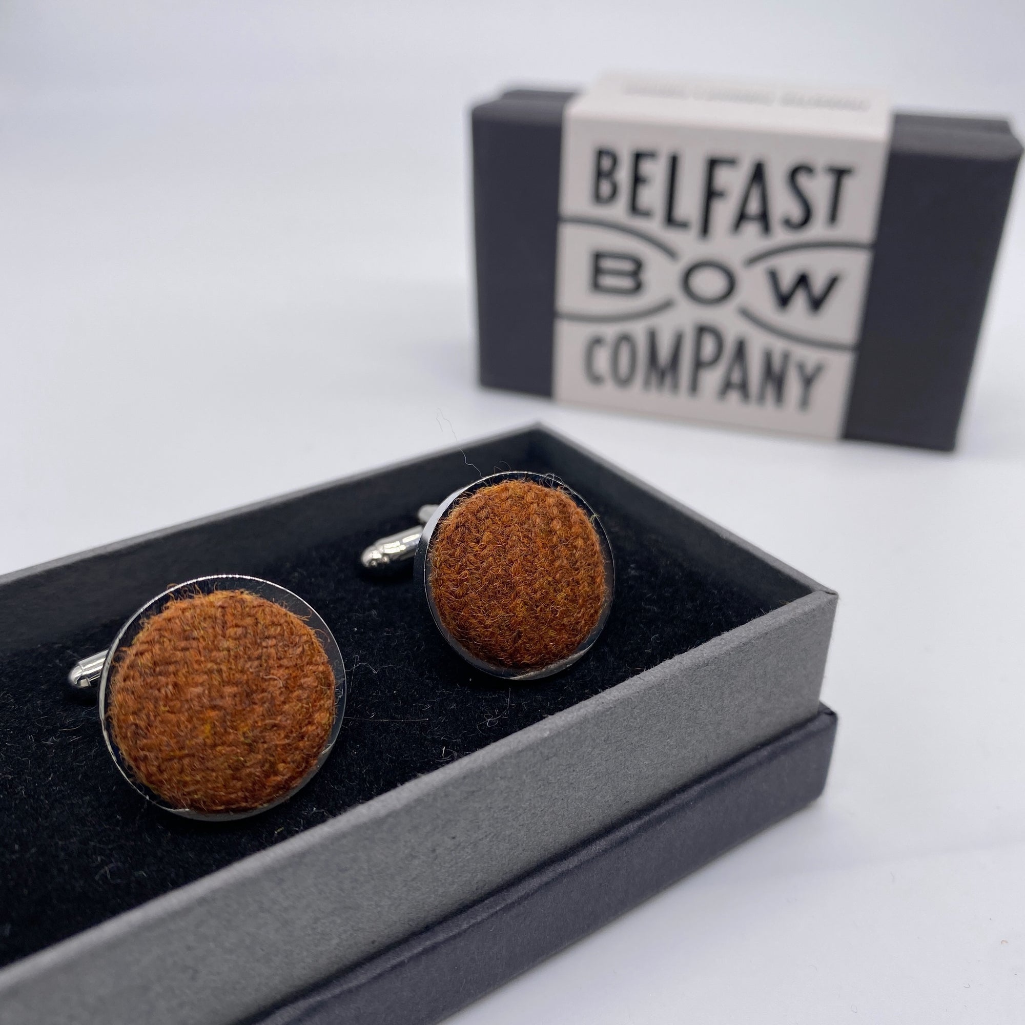 Tweed Cufflinks in Autumn Orange