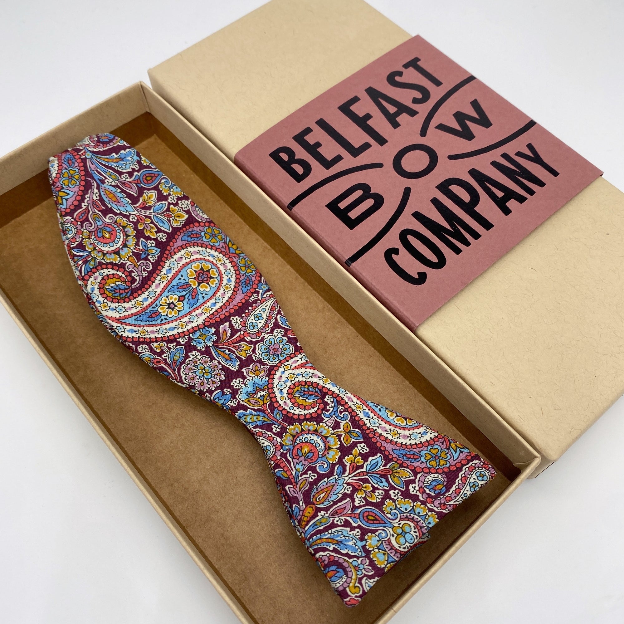 Self-Tie Liberty of London Bow Tie in Burgundy Paisley