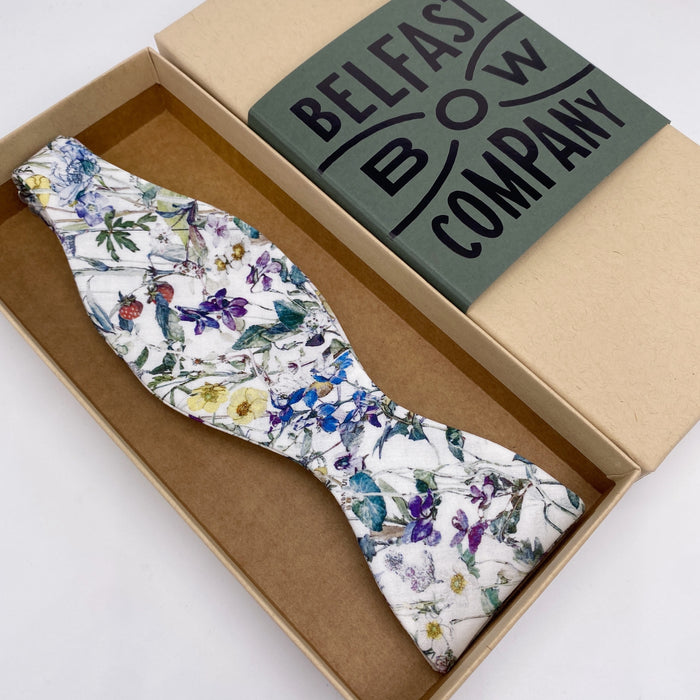 Liberty self-tie bow tie in wildflowers by the belfast bow company