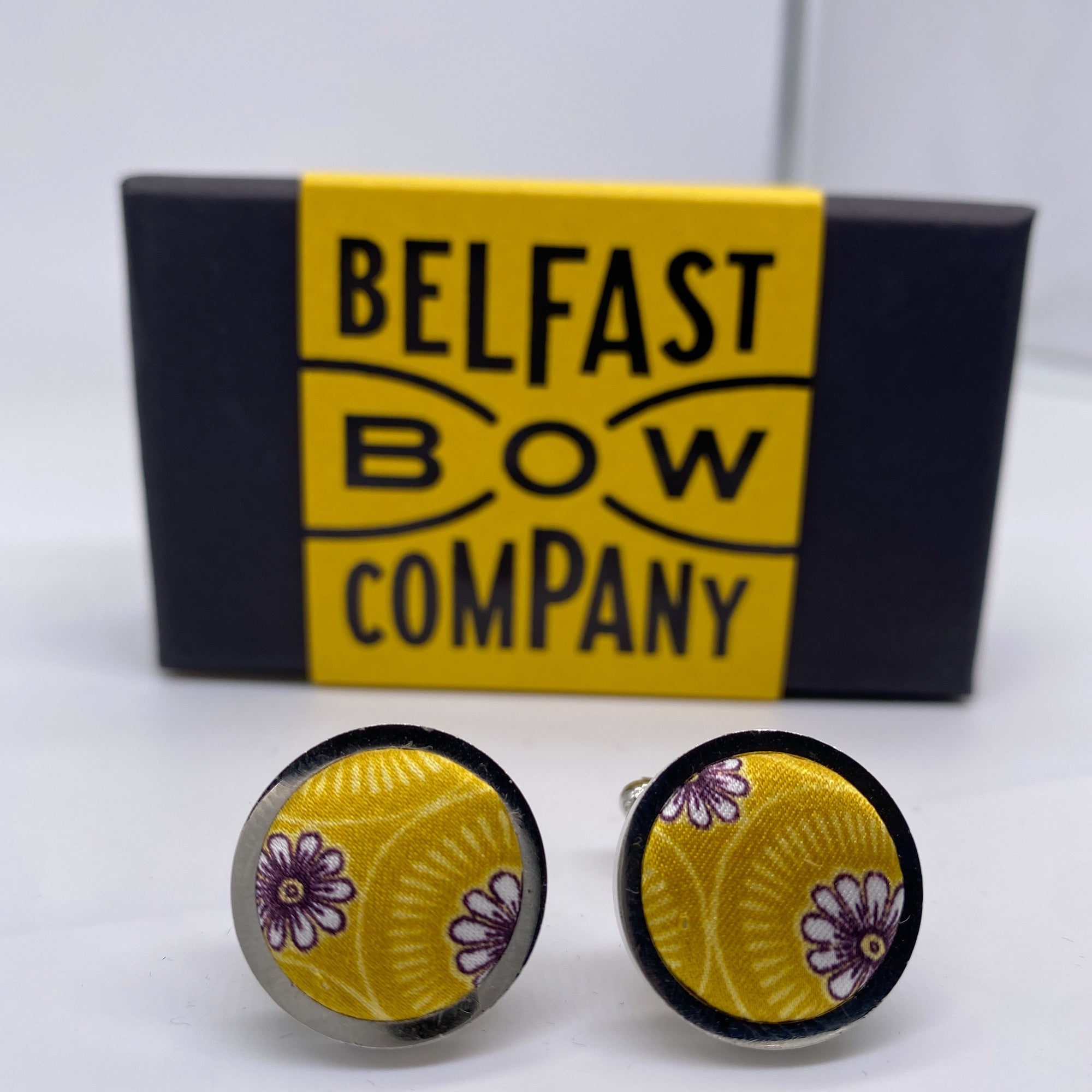 Silk Cufflinks in Yellow Theatre Royal Print by the Belfast Bow Company