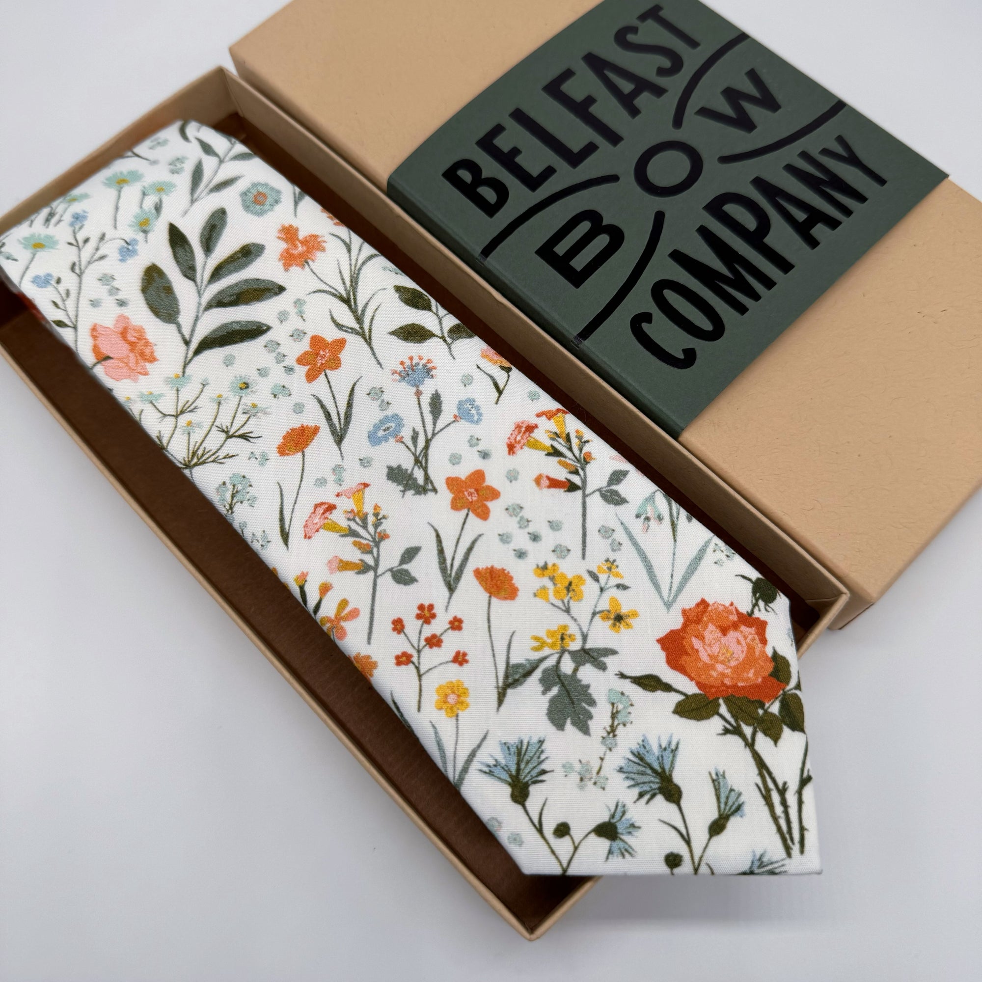 Sage Green & Coral Floral Tie by the Belfast Bow Company