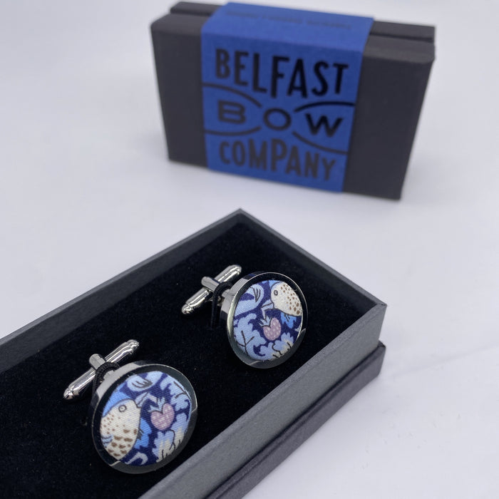 Cufflinks in Navy Strawberry Thief by the Belfast Bow Company