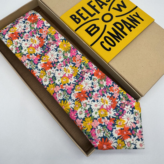 Liberty Tie in Pink and Yellow Floral Daisies by the Belfast Bow Company