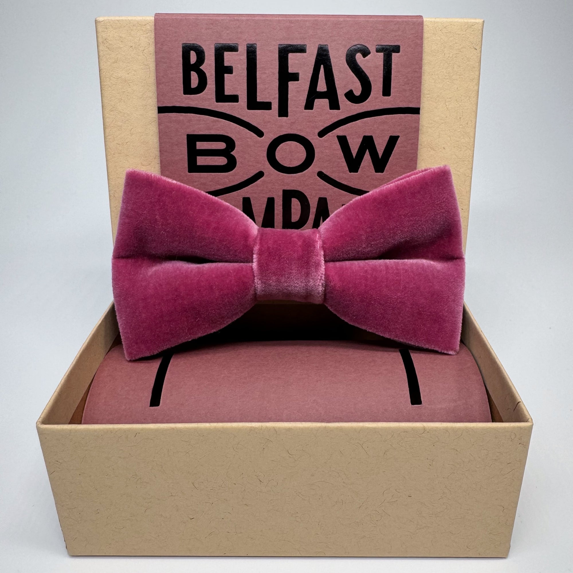 Velvet Bow Tie in Rose Pink by the Belfast Bow Company