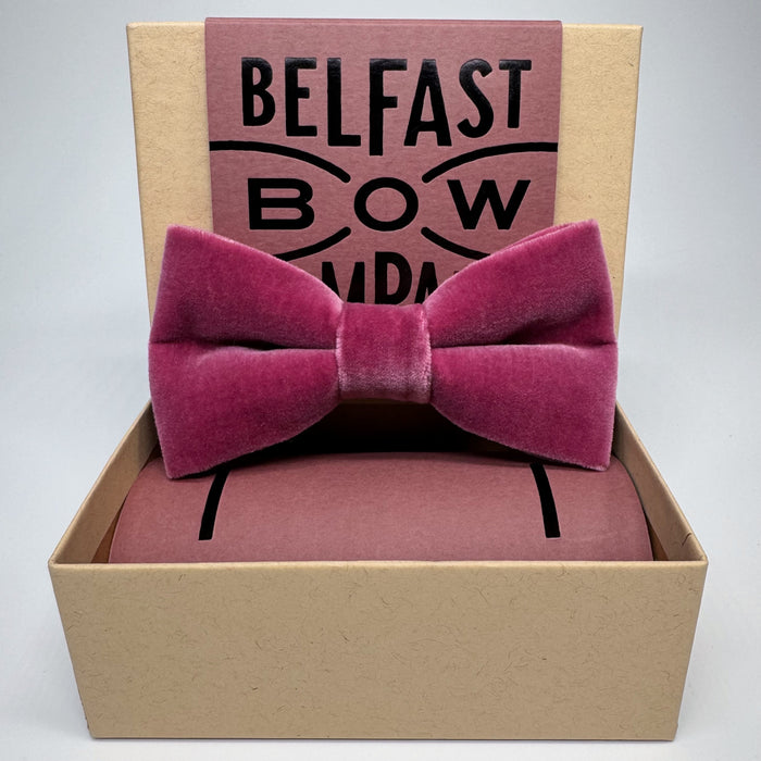 Velvet Bow Tie in Rose Pink by the Belfast Bow Company