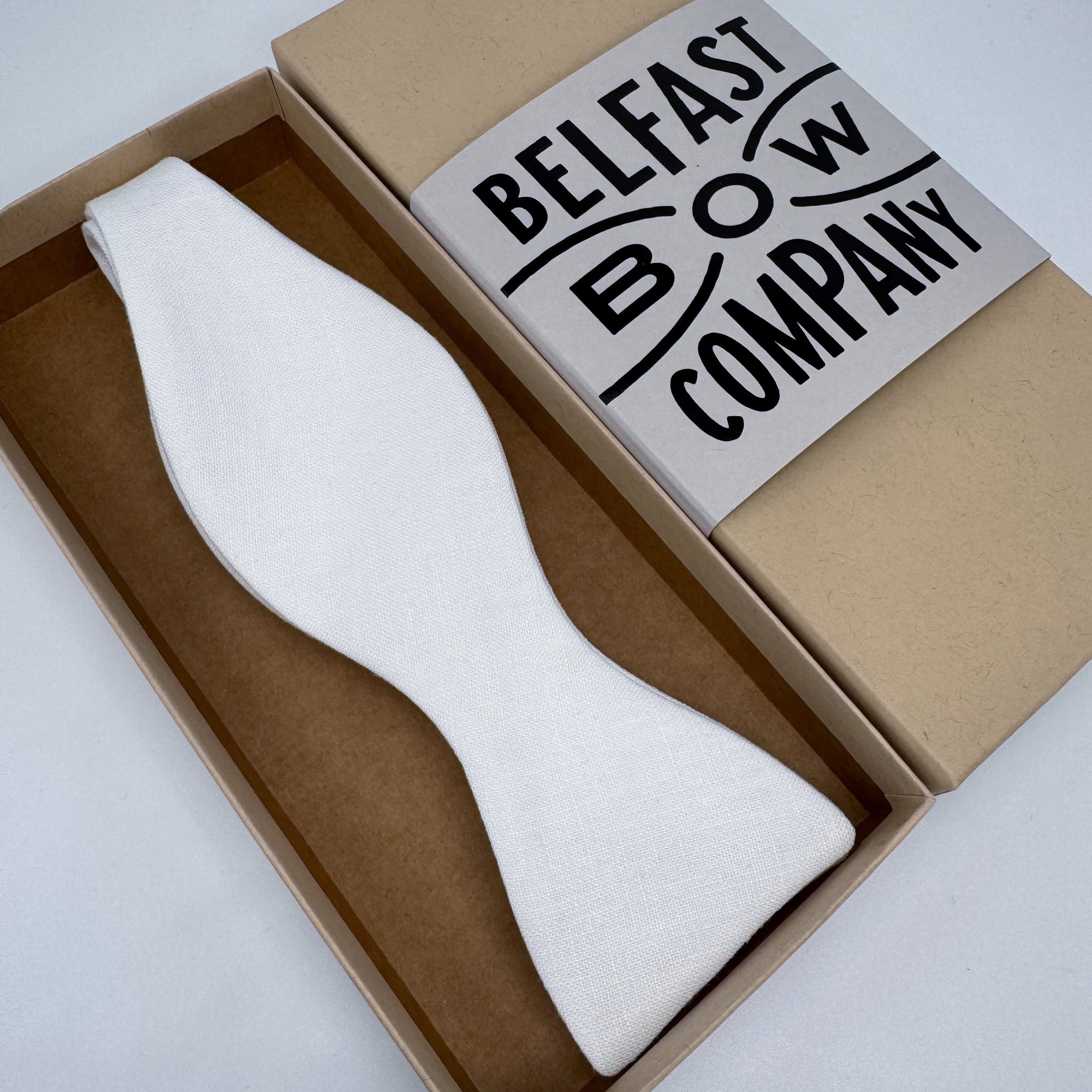 Self-Tie Bow Tie in White Irish Linen
