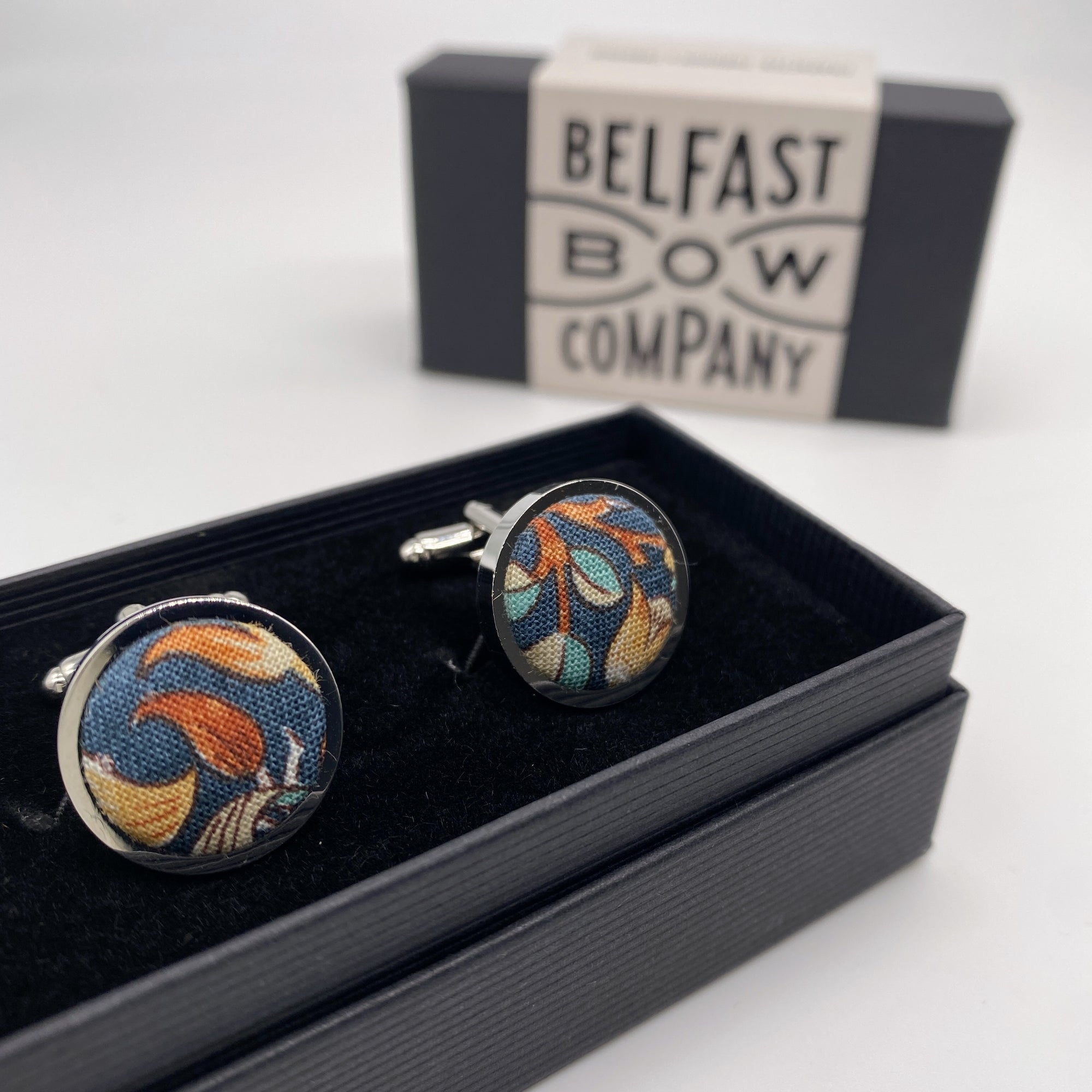 Cufflinks in Autumn Scrolling Flowers Motif