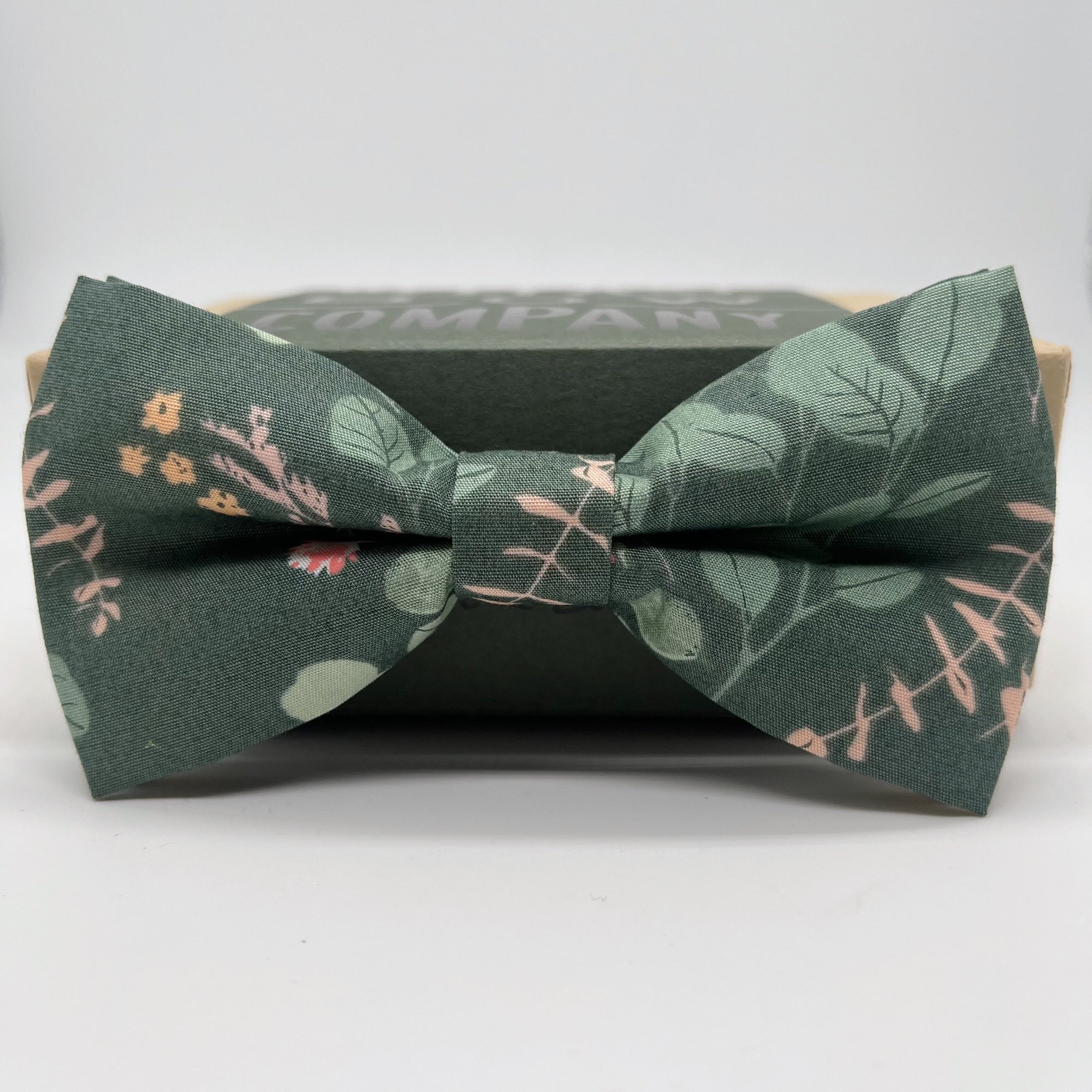 Dark Sage Green floral bow tie by the belfast bow company