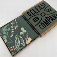 Dark Sage Green Floral pocket square by the belfast bow company