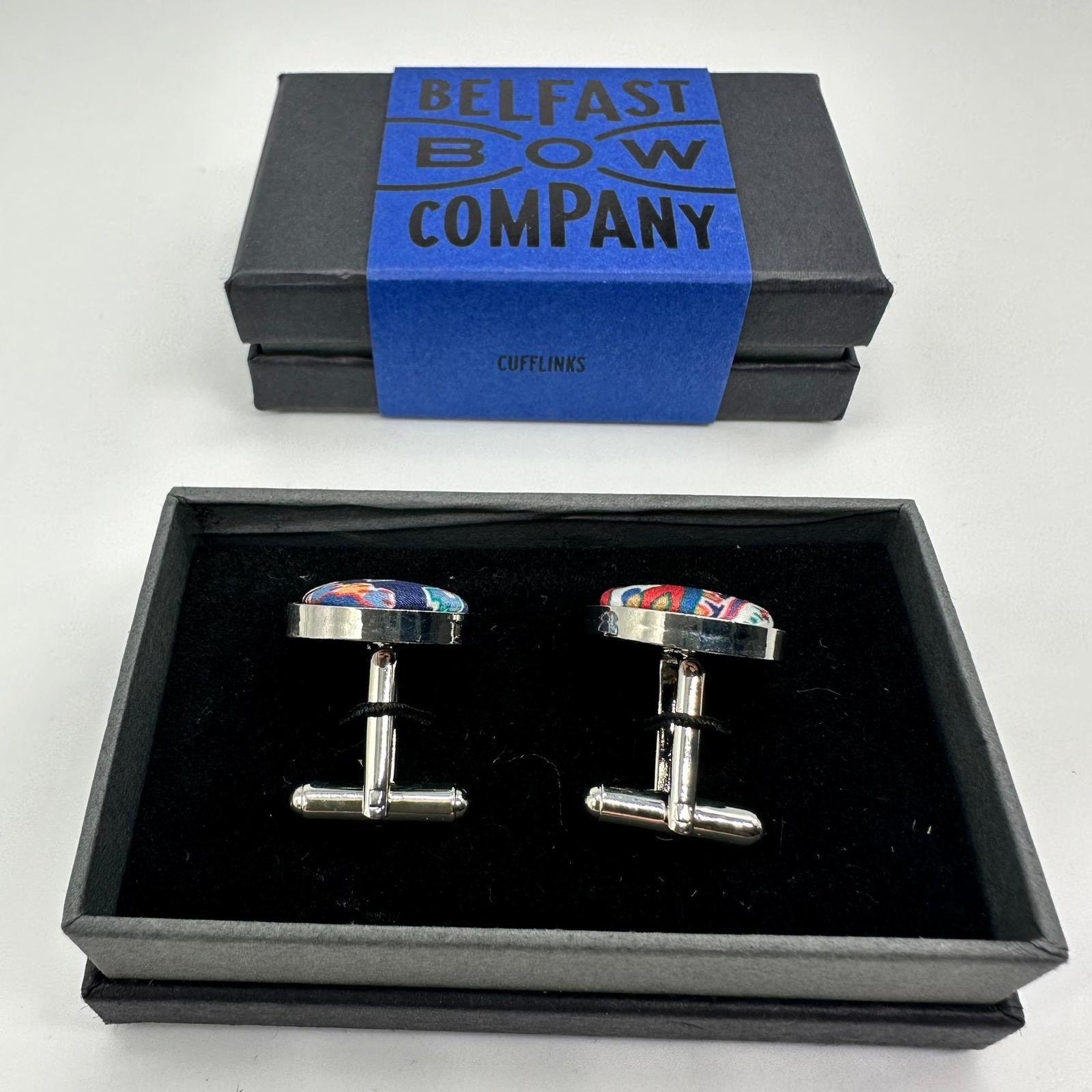 Liberty of London Silk Cufflinks in Navy Blue Paisley