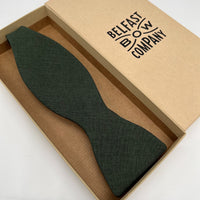 Irish linen self-tie bow tie in ivy green by the belfast bow company