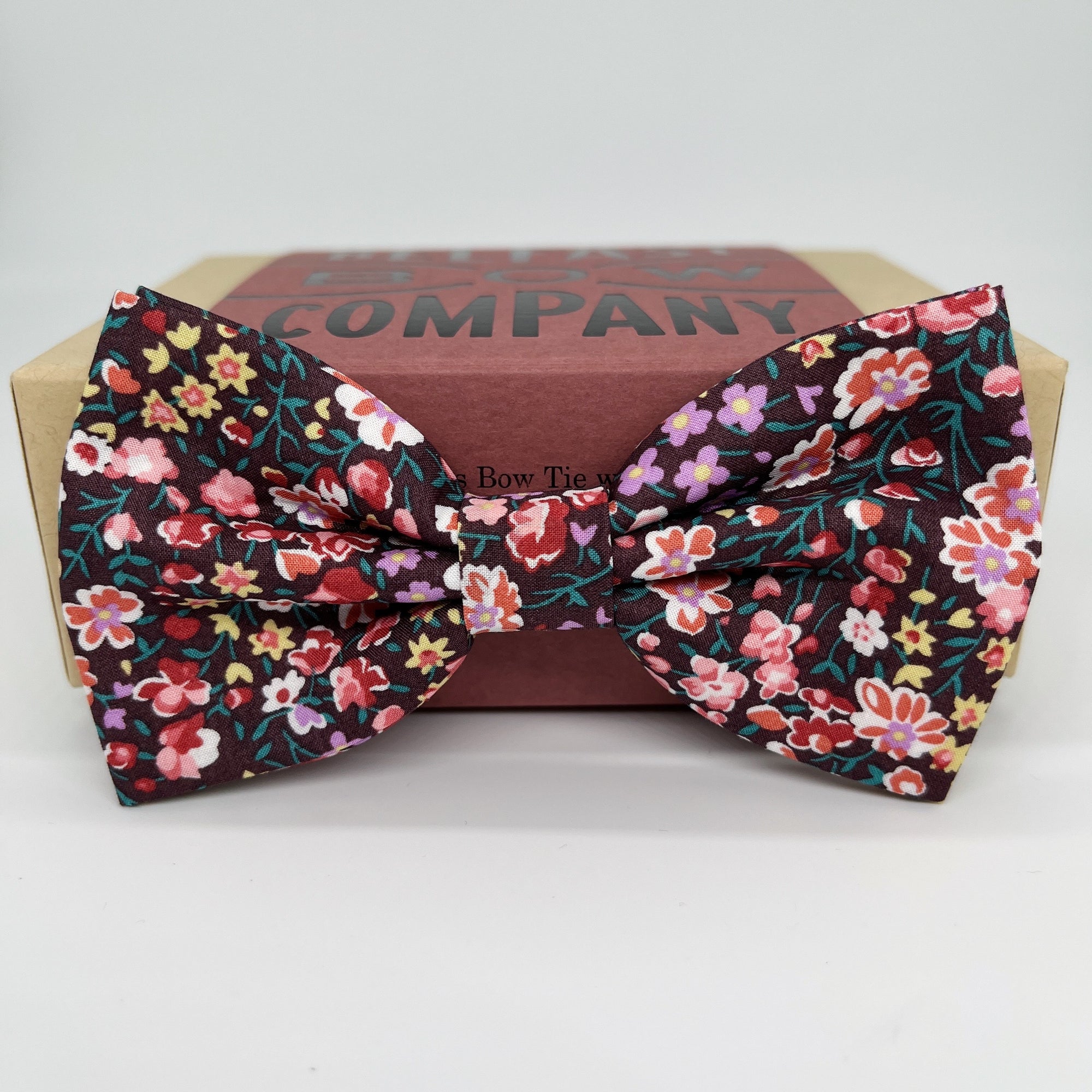 Burgundy Floral Bow Tie in Liberty of London by the Belfast Bow Company