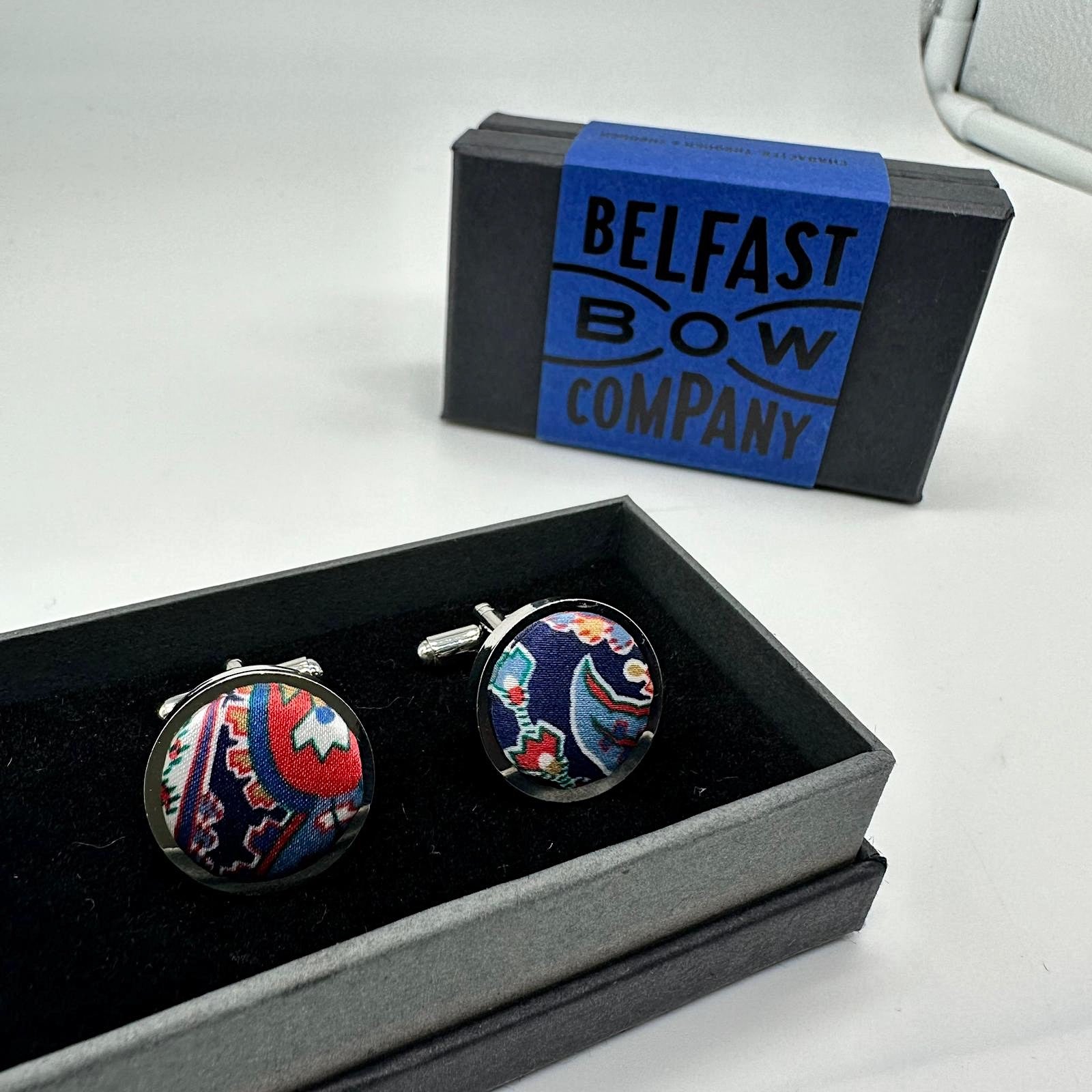 Liberty of London Silk Cufflinks in Navy Blue Paisley