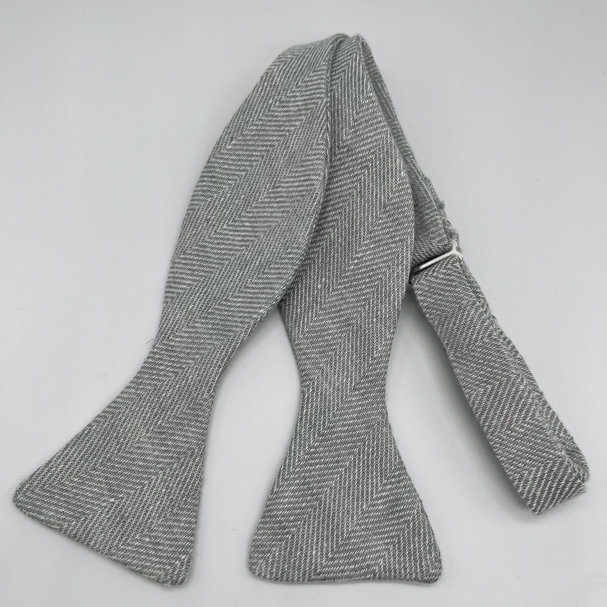 Grey herringbone self-tie bow tie in irish linen by the belfast bow company