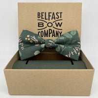 floral bow tie in dark green sage by the belfast bow company