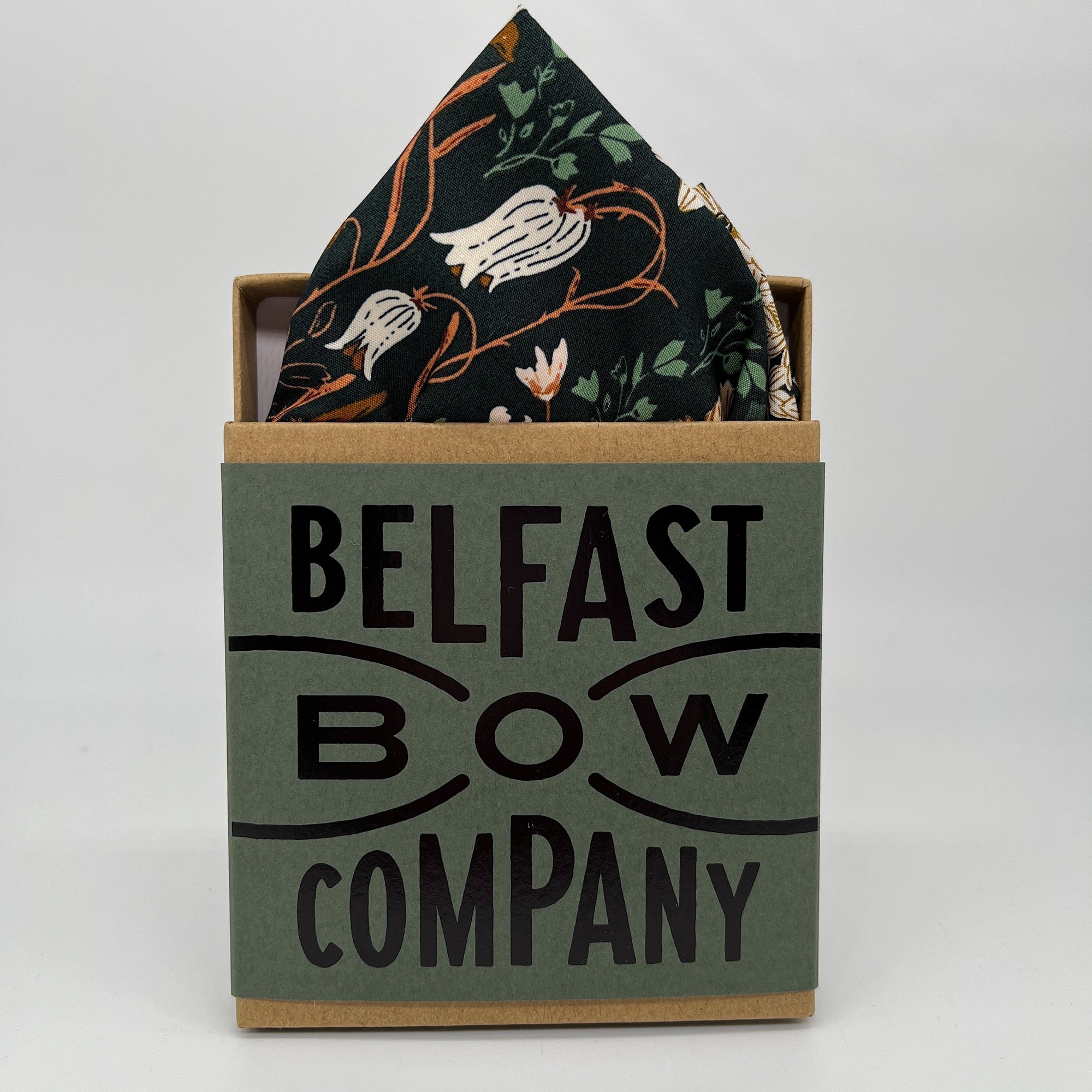 Boho Blooms Pocket Square in Deep Green Autumn Garden