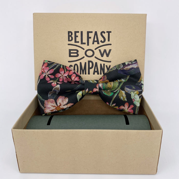 Liberty of London Dickie Bow Tie in Black vintage floral by the Belfast Bow Company