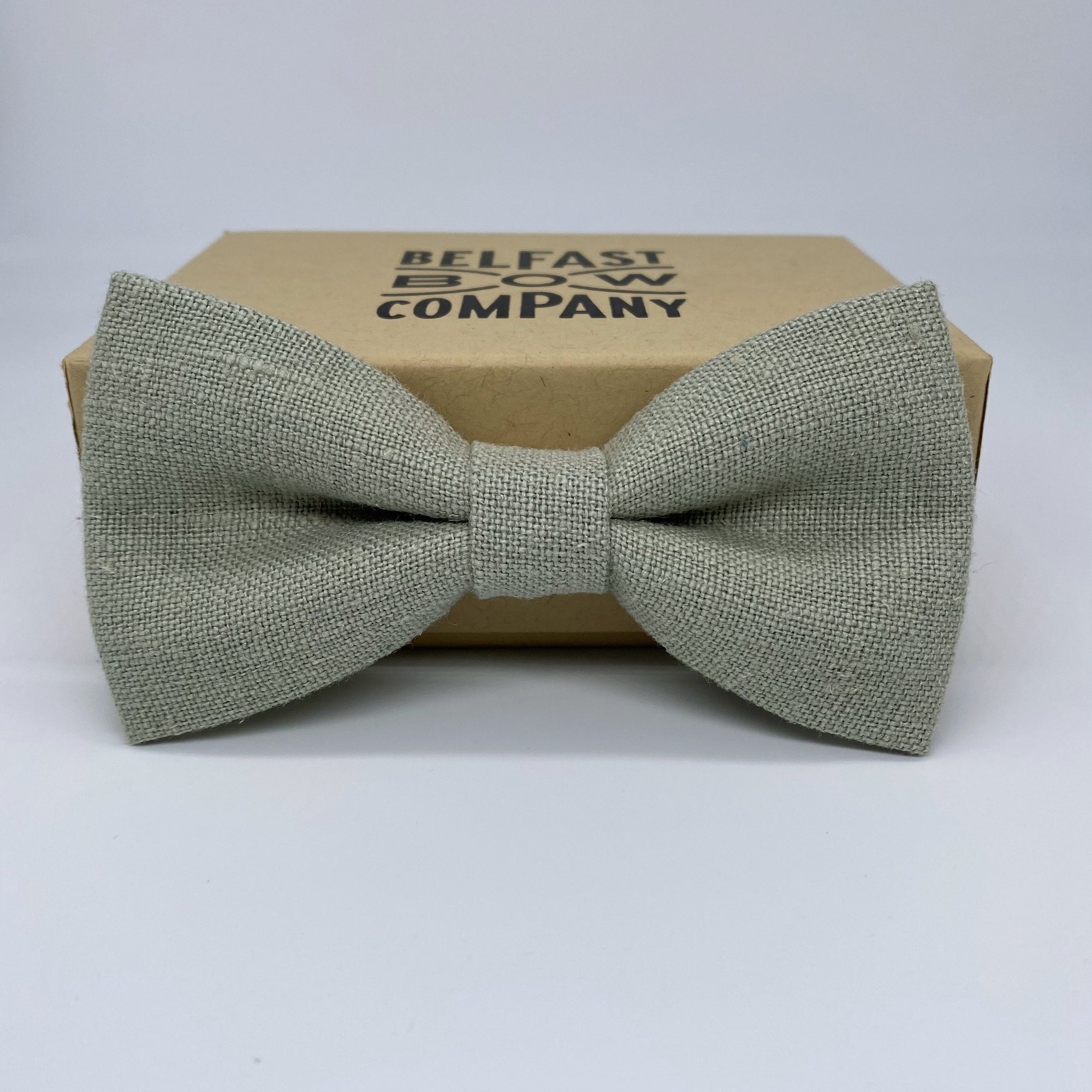 Irish Linen Bow Tie in Light Sage Green by the Belfast Bow Company