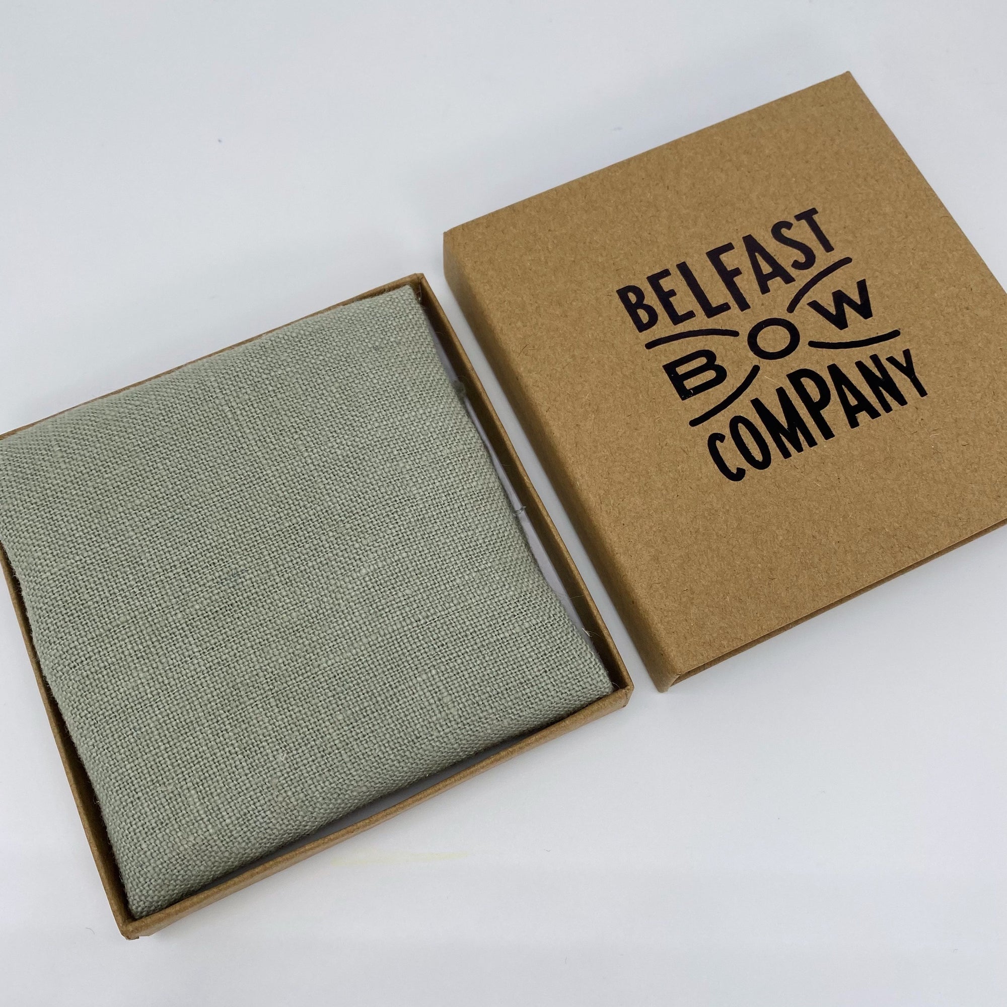 Irish Linen Pocket Square in Light Sage Green by the Belfast Bow Company