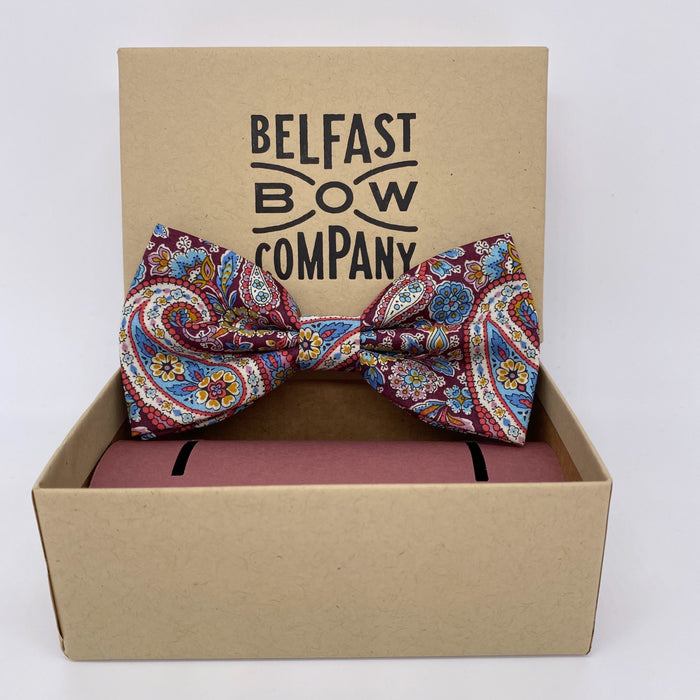 Liberty of London Dickie Bow Tie in Burgundy Paisley in Belfast Bow Company