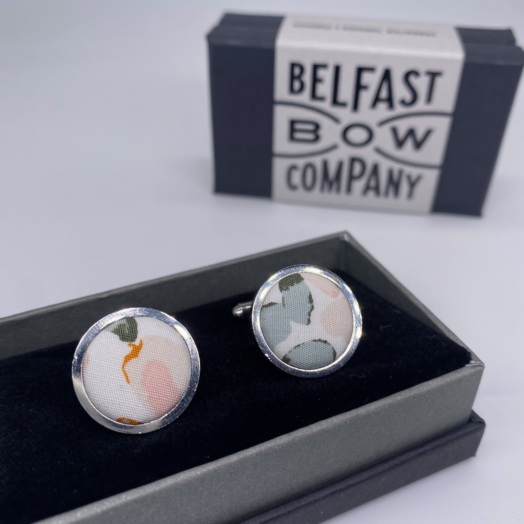 Green & Pink Floral Cufflinks by the Belfast Bow Company