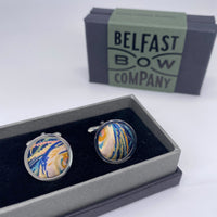 Liberty of London Silk Cufflinks in Peacock Feathers by the Belfast Bow Company