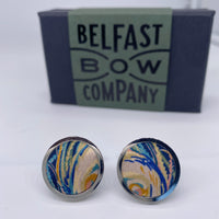 Silk Cufflinks in Peacock Feather Print by the Belfast Bow Company