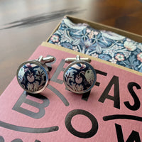 Silk Cufflinks in Liberty of London Navy Strawberry Thief by the Belfast Bow Company