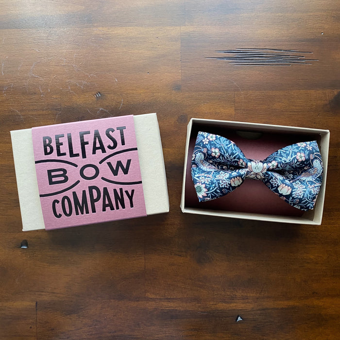 Liberty of London Silk Dicky Bow in Navy Strawberry Thief by the Belfast Bow Company