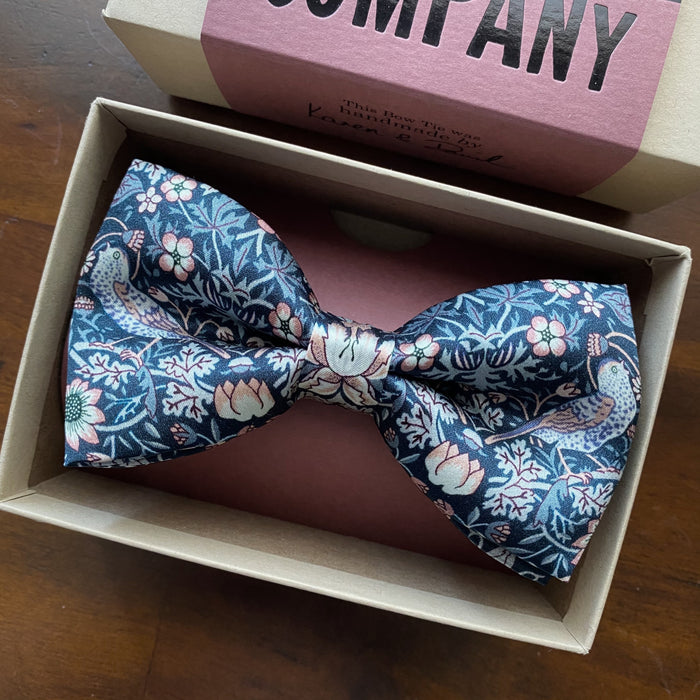 Liberty of London Silk Bow Tie in Navy Strawberry Thief by the Belfast Bow Company