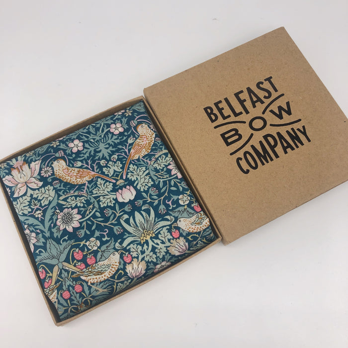 Liberty of London Pocket Square in Green Strawberry Thief by the Belfast Bow Company