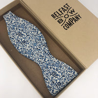 Liberty of London Self Tie Bow Tie in Navy and Blue Floral by the Belfast Bow Company