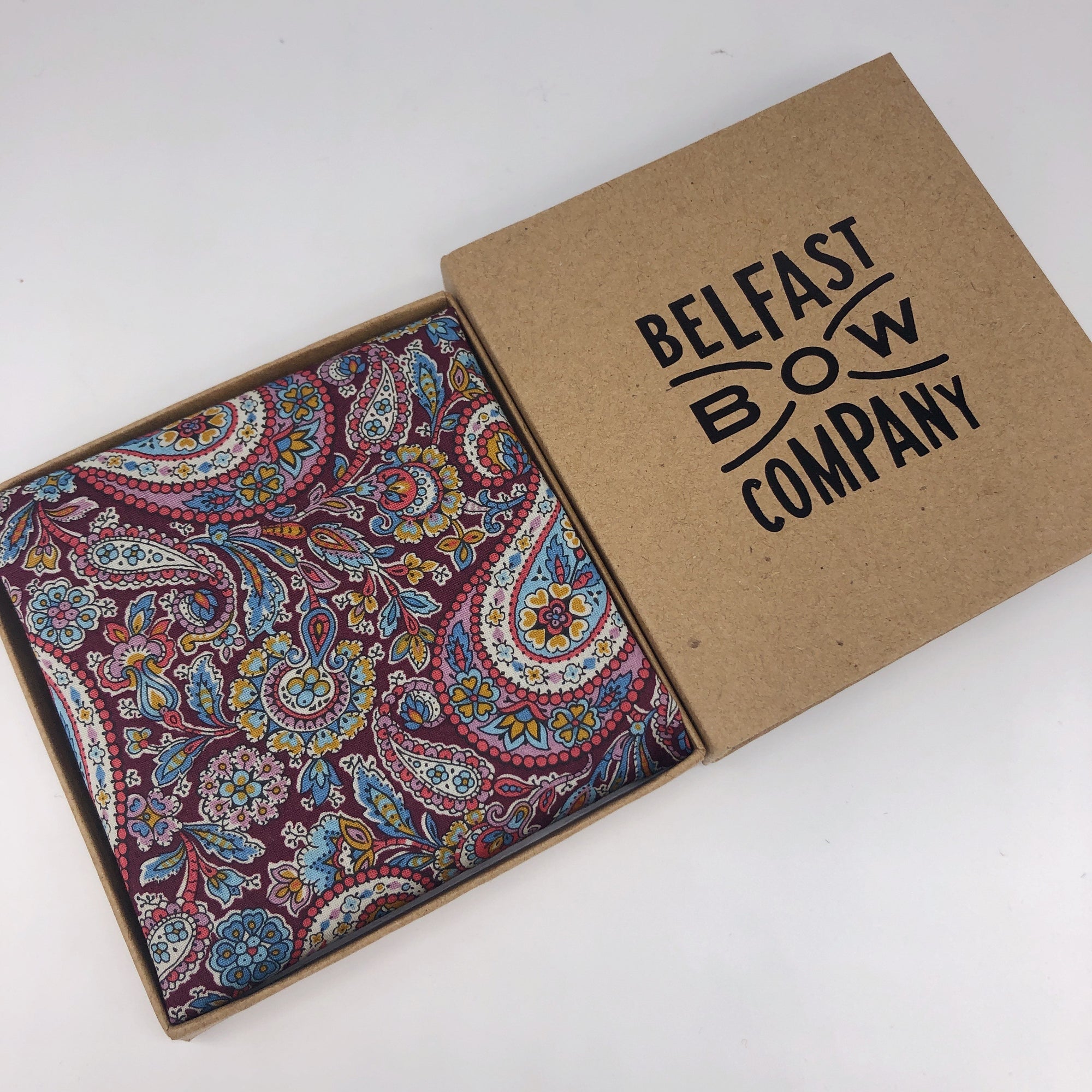 Liberty of London Pocket Square in Burgundy Paisley by the Belfast Bow Company