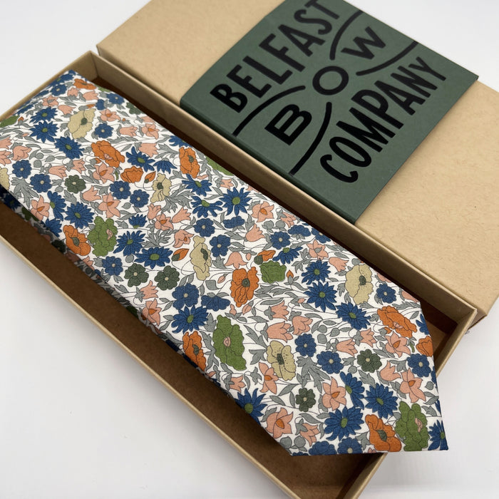 Liberty of London Tie in Orange and Green Floral Meadow by the Belfast Bow Company