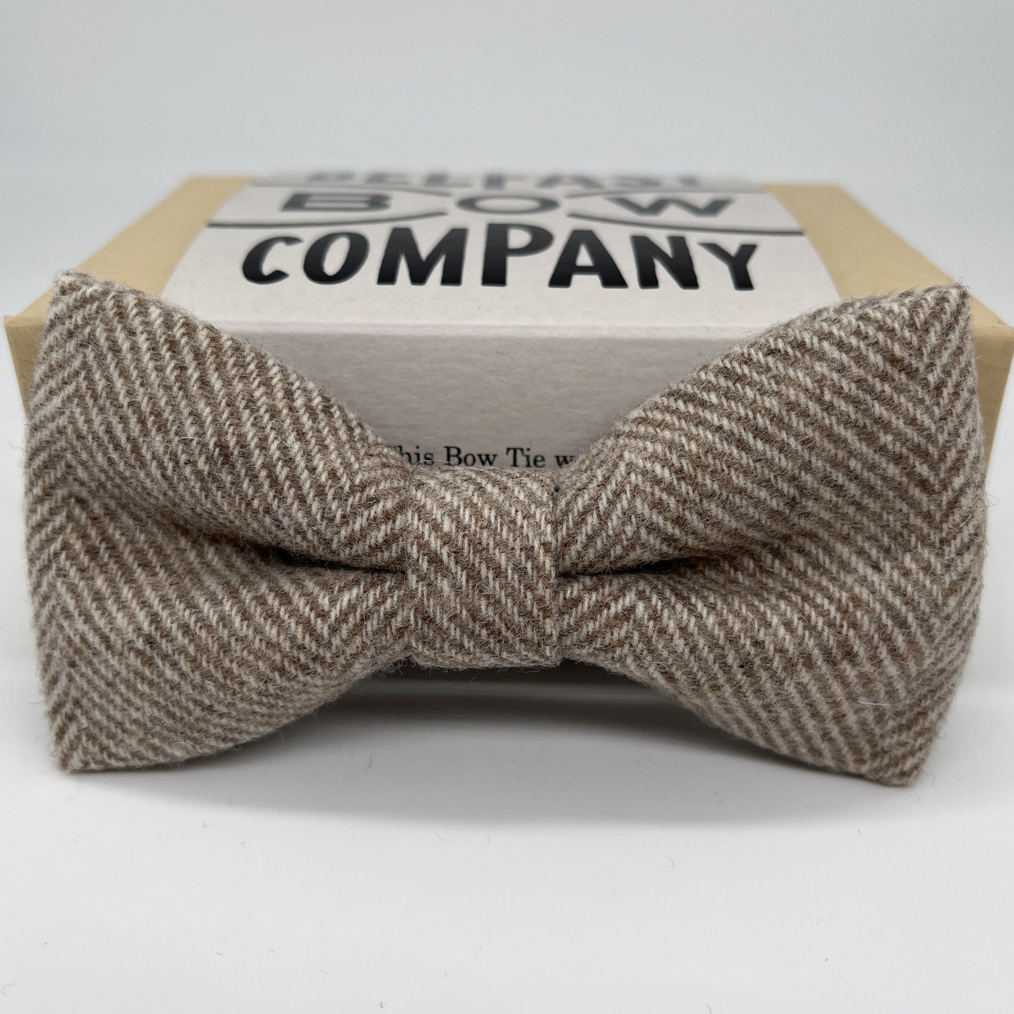 Tweed Bow Tie in Oatmeal Herringbone by the Belfast Bow Company