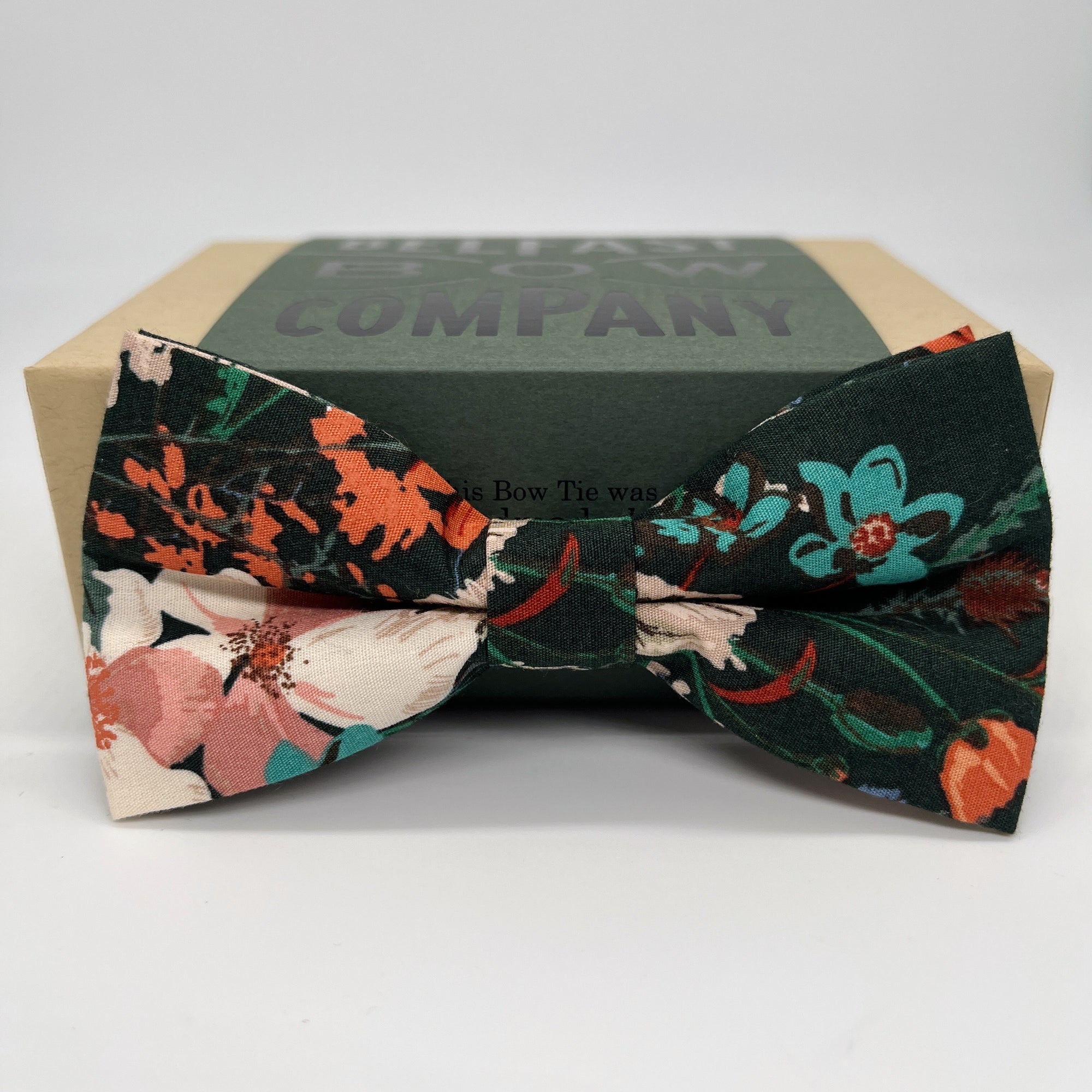 Boho Blooms Bow Tie in Dark Green Floral by the Belfast Bow Company