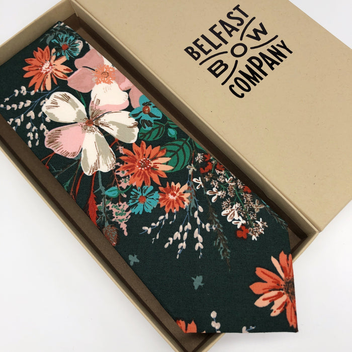 Boho Blooms Tie in Dark Green Floral by the Belfast Bow Company