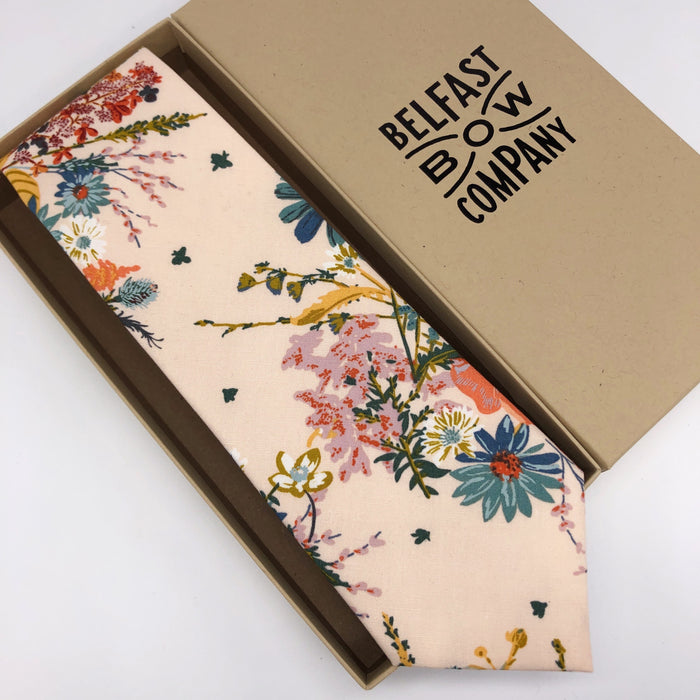 Boho Blooms Tie in Blush Nude Floral by the Belfast Bow Company