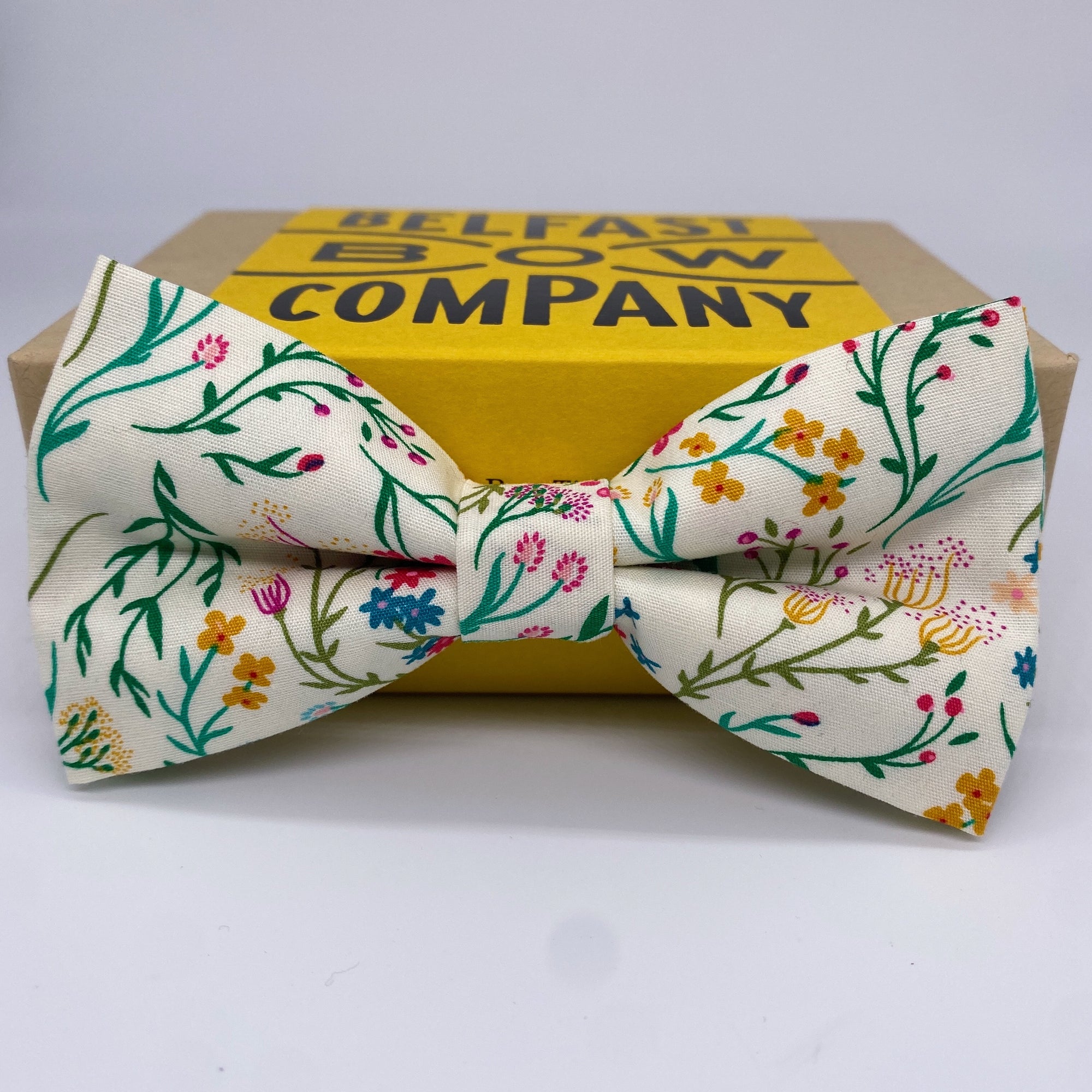 Summer floral bow tie by the Belfast Bow Company