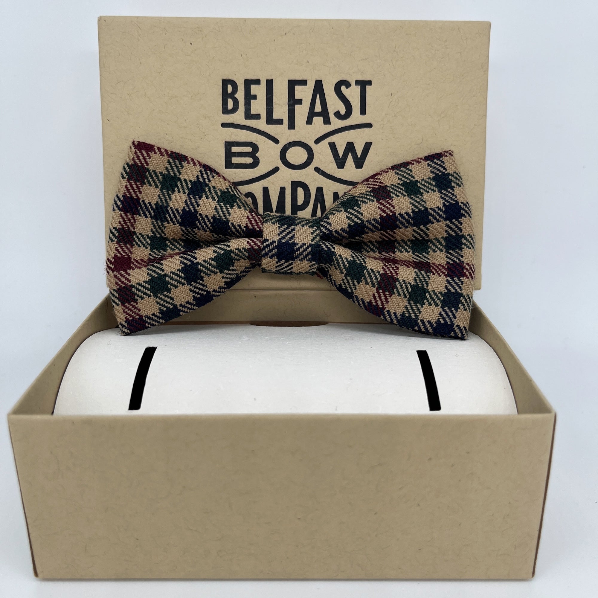 Checked Bow Tie in Burgundy, Navy & Green by the Belfast Bow Company