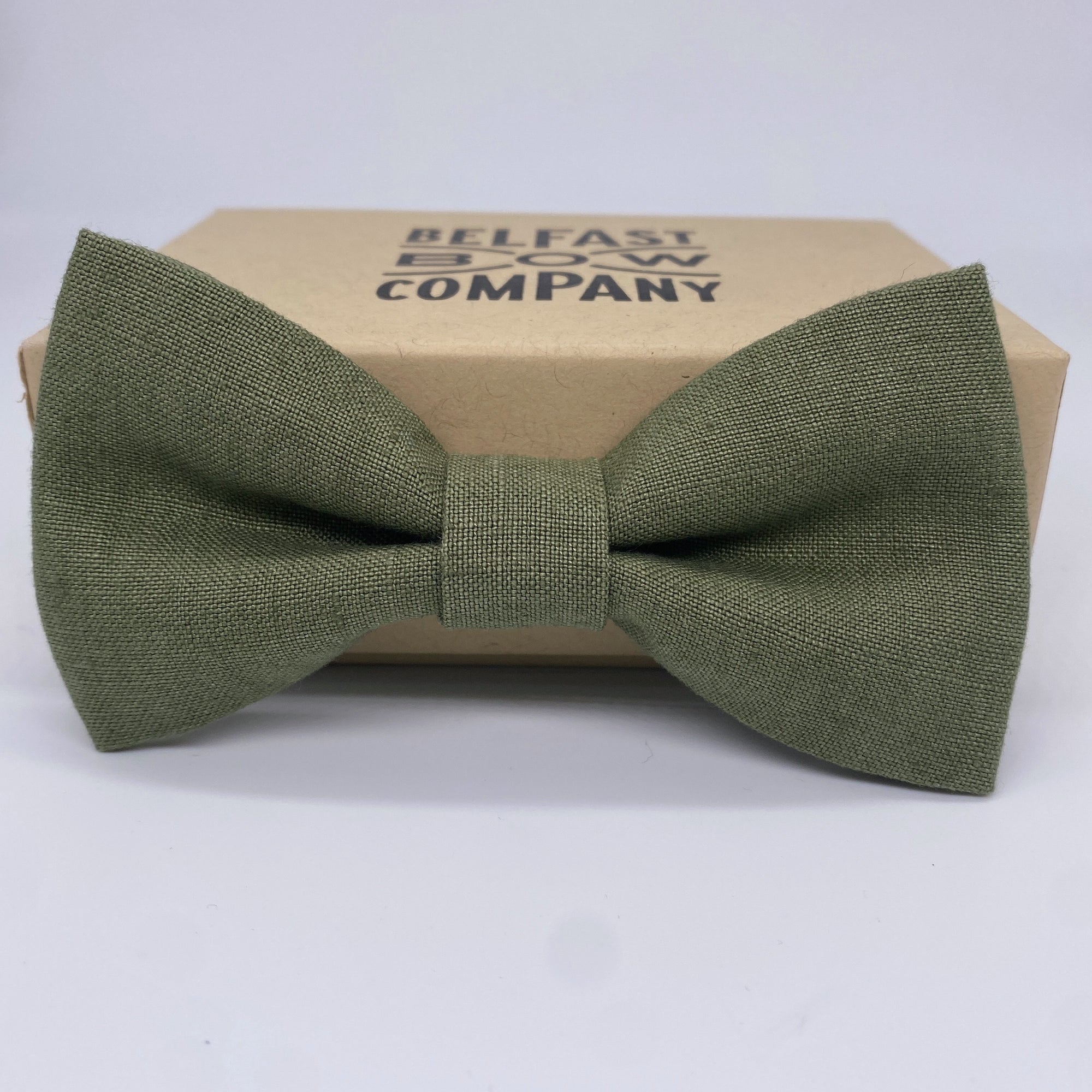 Irish Linen Bow Tie in Olive Khaki Green by the Belfast Bow Company