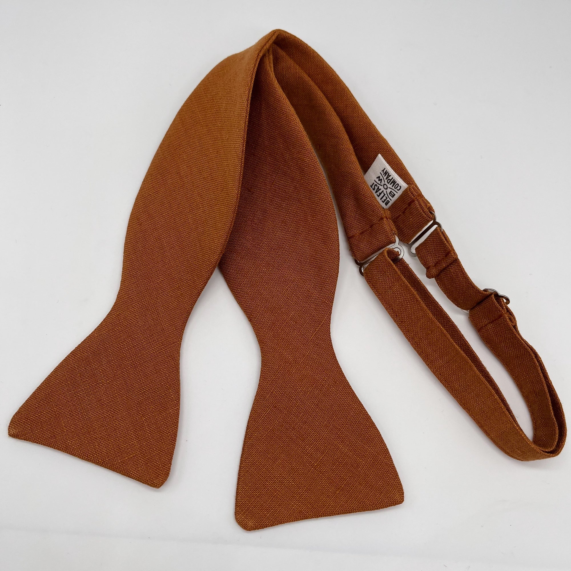 irish linen self-tie bow tie in burnt orange by the Belfast Bow Company