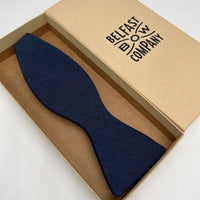 Irish linen self-tie bow tie in navy by the belfast bow company