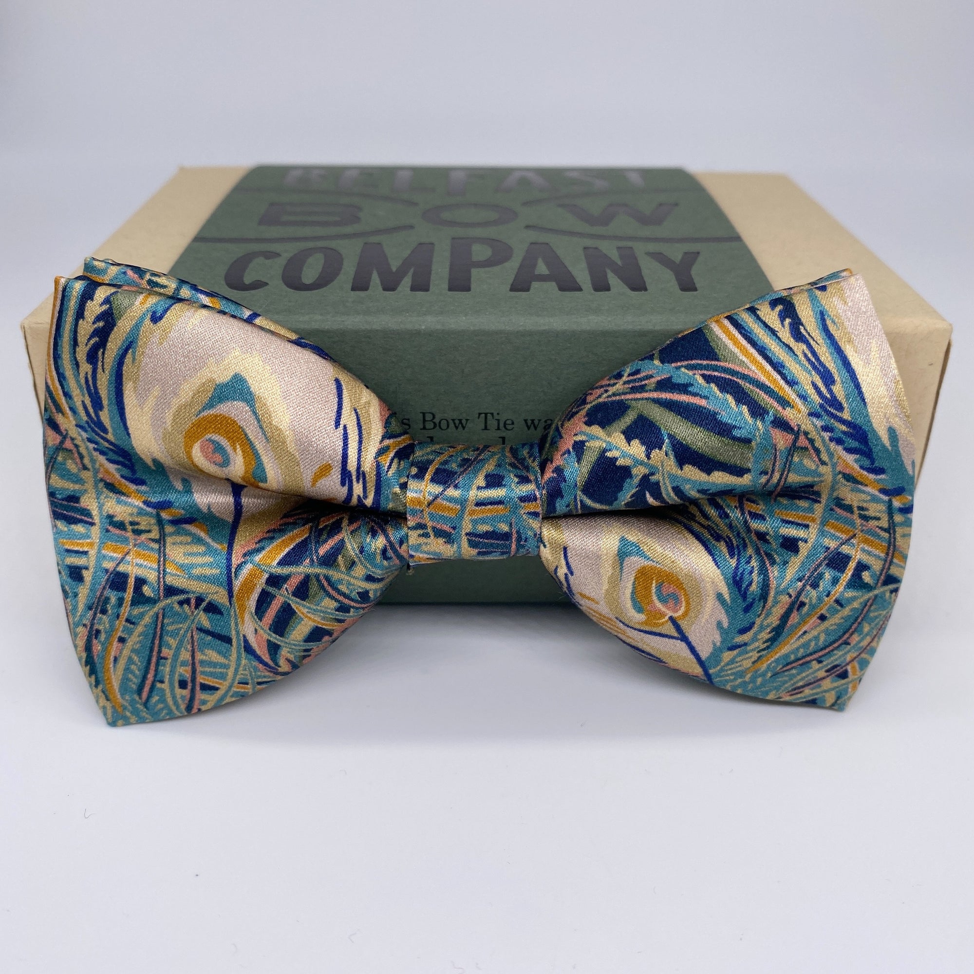 Silk Bow Tie in Peacock Feathers Print by the Belfast Bow Company