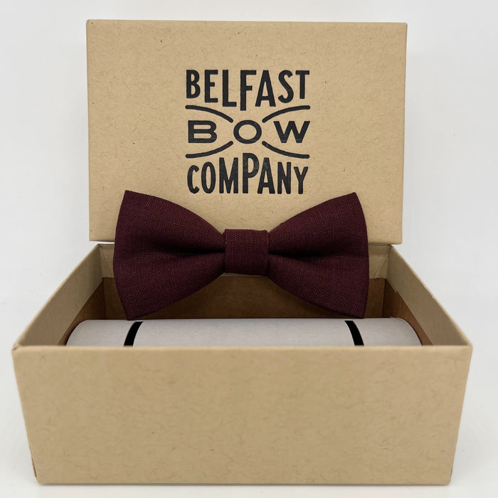 Boys Bow Tie in Burgundy Irish Linen by the Belfast Bow Company