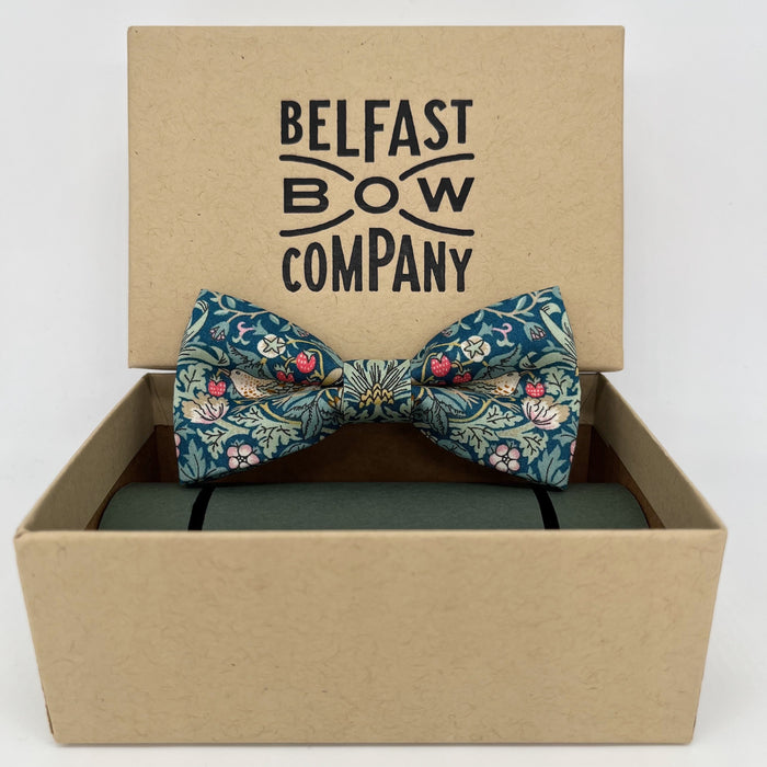 Boys liberty of london bow tie in green strawberry thief by the belfast bow company